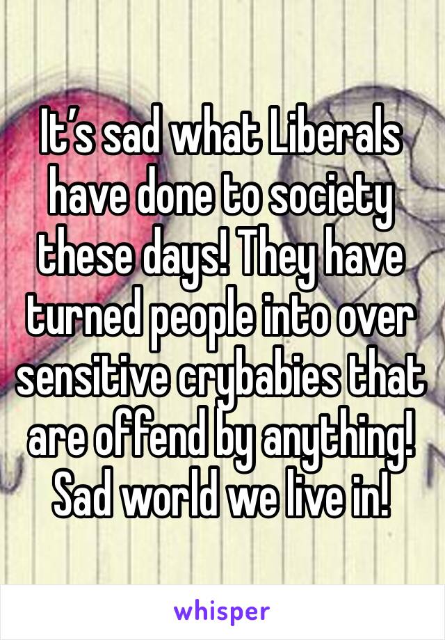 It’s sad what Liberals have done to society these days! They have turned people into over sensitive crybabies that are offend by anything! Sad world we live in!