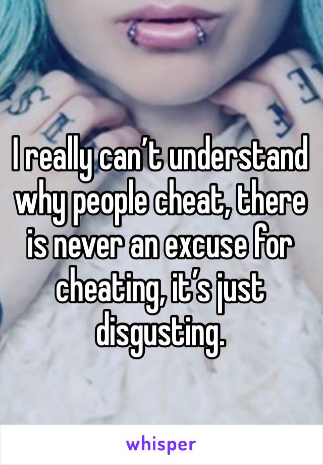 I really can’t understand why people cheat, there is never an excuse for cheating, it’s just disgusting. 