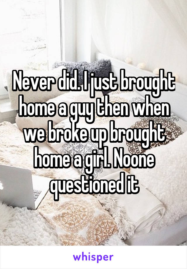Never did. I just brought home a guy then when we broke up brought home a girl. Noone questioned it