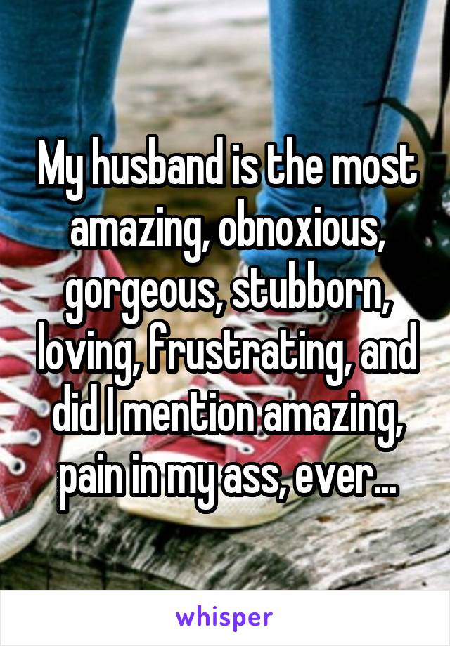 My husband is the most amazing, obnoxious, gorgeous, stubborn, loving, frustrating, and did I mention amazing, pain in my ass, ever...