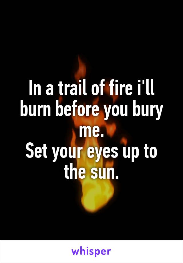 In a trail of fire i'll burn before you bury me.
Set your eyes up to the sun.