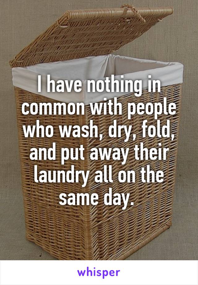 I have nothing in common with people who wash, dry, fold, and put away their laundry all on the same day. 