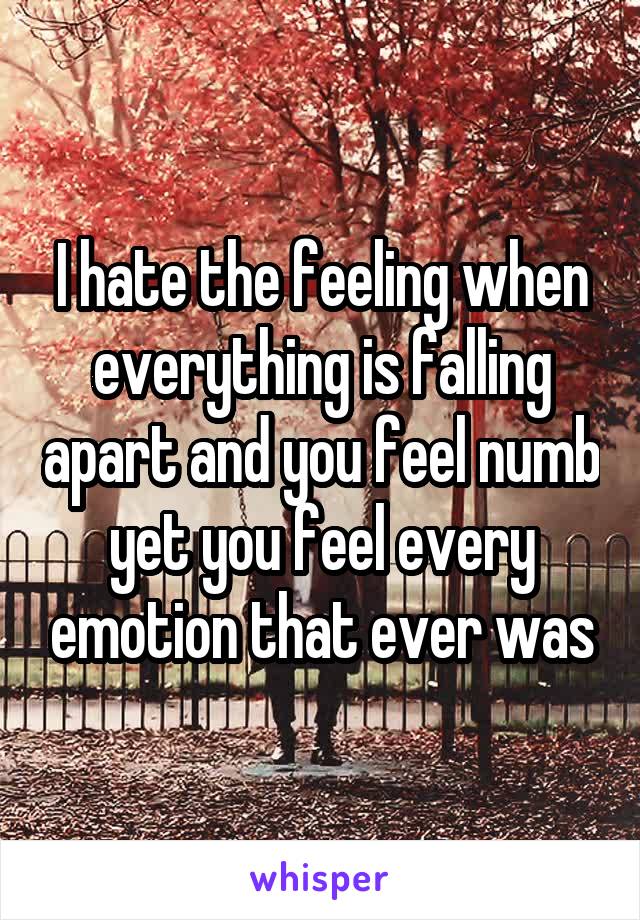 I hate the feeling when everything is falling apart and you feel numb yet you feel every emotion that ever was