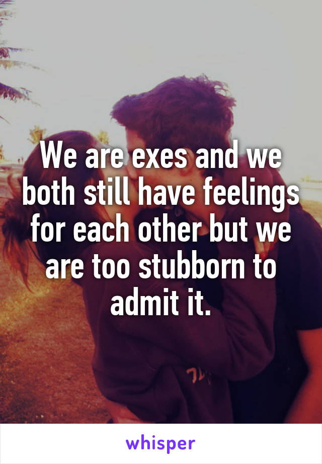 We are exes and we both still have feelings for each other but we are too stubborn to admit it.
