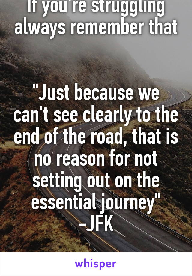 If you're struggling always remember that 

"Just because we can't see clearly to the end of the road, that is no reason for not setting out on the essential journey" -JFK

You can do it! 