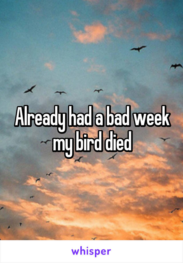 Already had a bad week my bird died