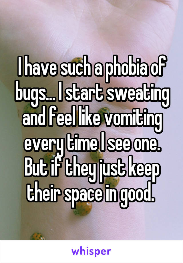 I have such a phobia of bugs... I start sweating and feel like vomiting every time I see one. But if they just keep their space in good. 