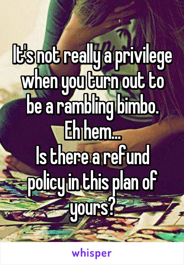 It's not really a privilege when you turn out to be a rambling bimbo.
Eh hem...
Is there a refund policy in this plan of yours?
