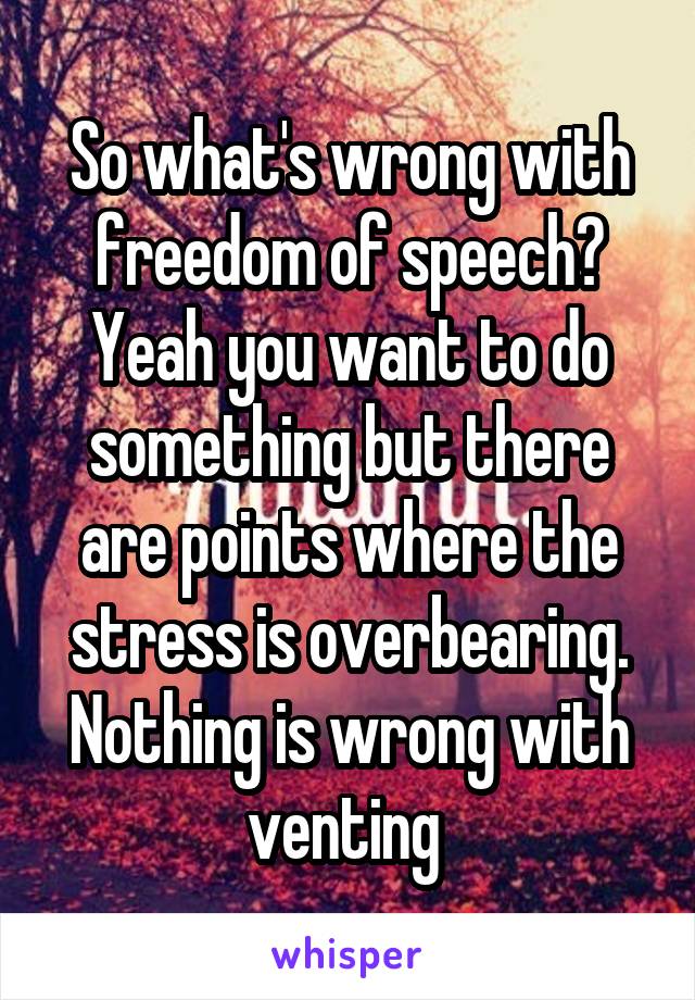 So what's wrong with freedom of speech? Yeah you want to do something but there are points where the stress is overbearing. Nothing is wrong with venting 