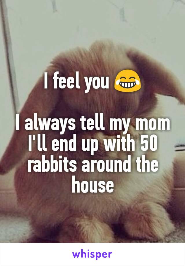 I feel you 😂

I always tell my mom I'll end up with 50 rabbits around the house