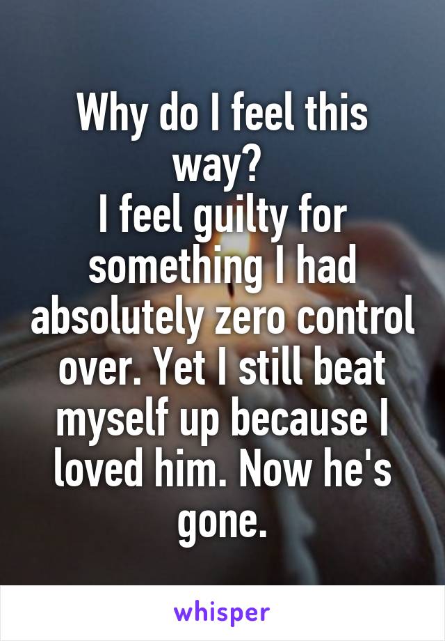 Why do I feel this way? 
I feel guilty for something I had absolutely zero control over. Yet I still beat myself up because I loved him. Now he's gone.