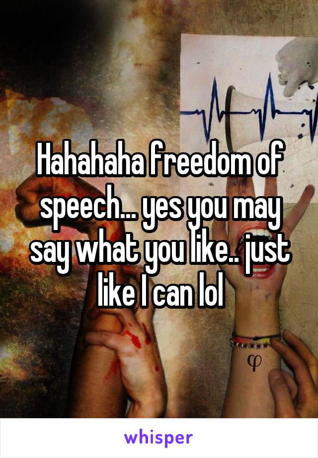 Hahahaha freedom of speech... yes you may say what you like.. just like I can lol