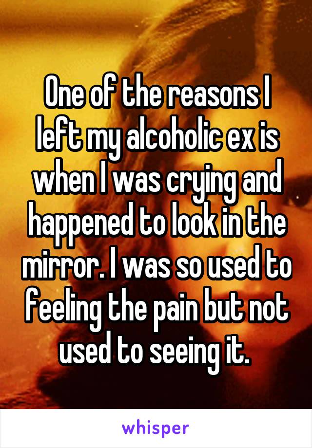 One of the reasons I left my alcoholic ex is when I was crying and happened to look in the mirror. I was so used to feeling the pain but not used to seeing it. 
