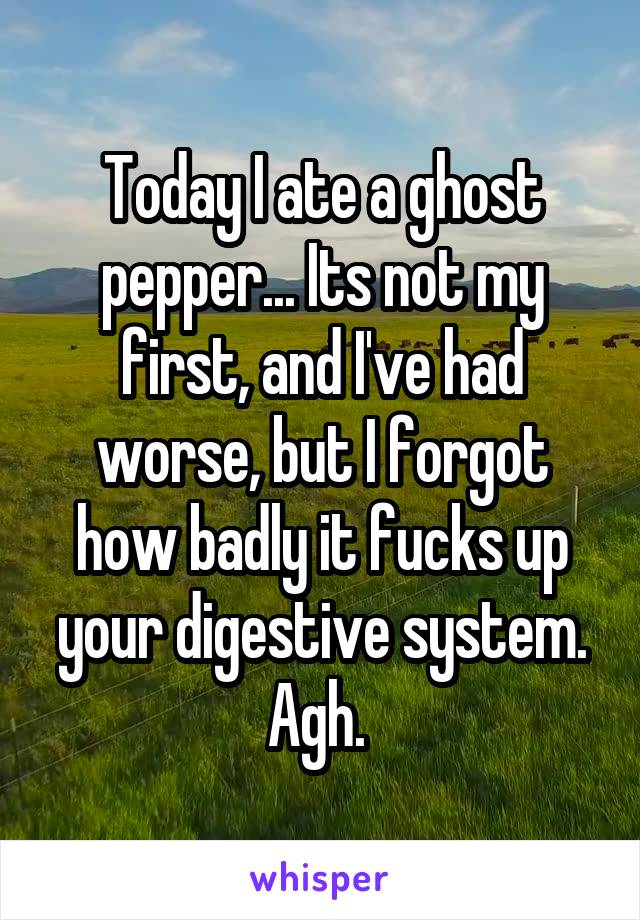 Today I ate a ghost pepper... Its not my first, and I've had worse, but I forgot how badly it fucks up your digestive system. Agh. 