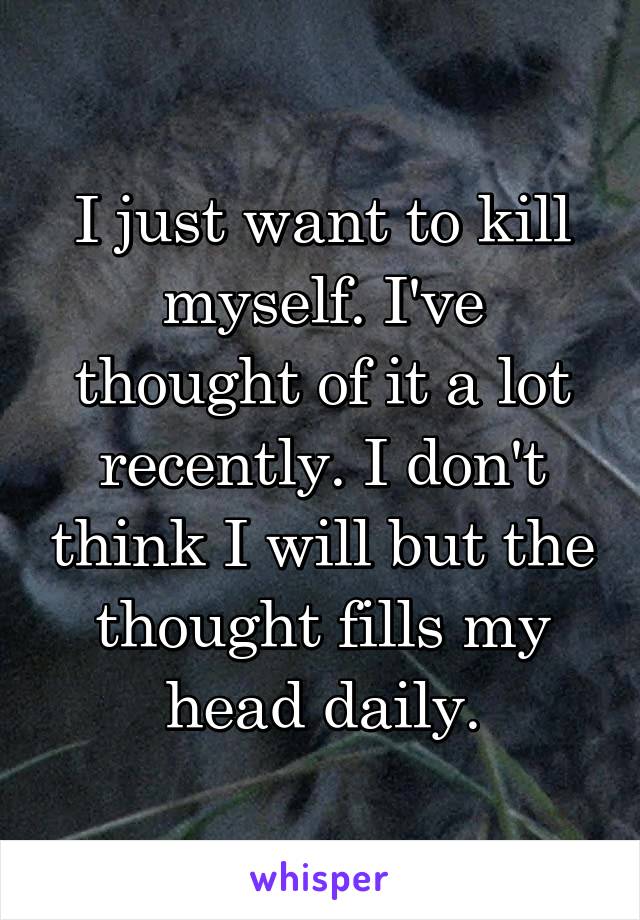 I just want to kill myself. I've thought of it a lot recently. I don't think I will but the thought fills my head daily.