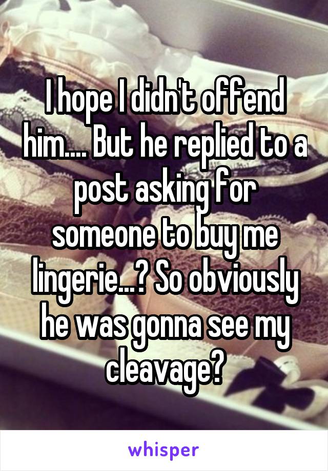 I hope I didn't offend him.... But he replied to a post asking for someone to buy me lingerie...? So obviously he was gonna see my cleavage?
