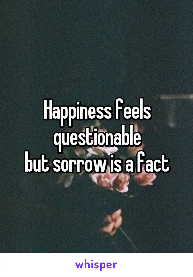 Happiness feels questionable
but sorrow is a fact