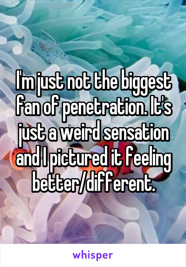 I'm just not the biggest fan of penetration. It's just a weird sensation and I pictured it feeling better/different.
