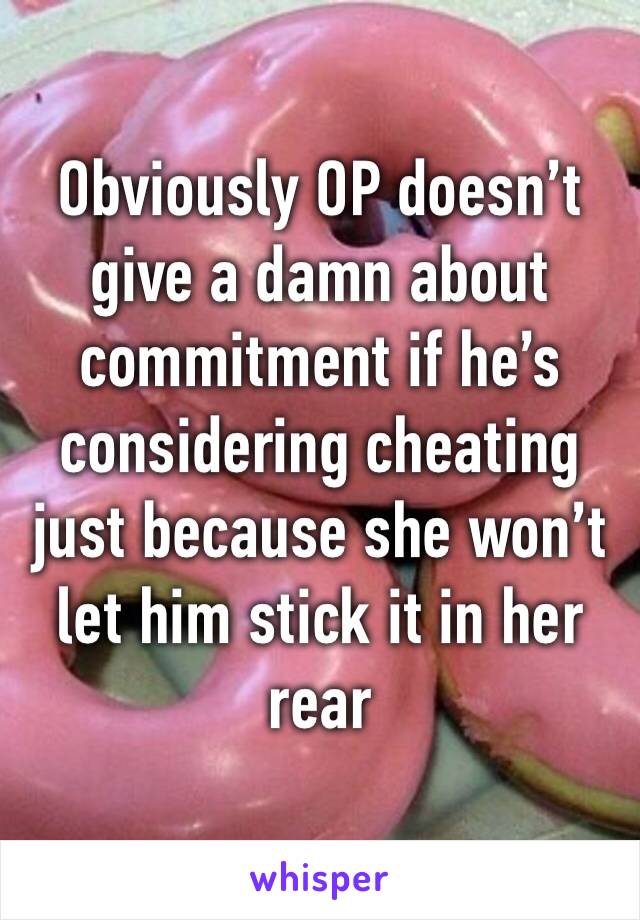 Obviously OP doesn’t give a damn about commitment if he’s considering cheating just because she won’t let him stick it in her rear