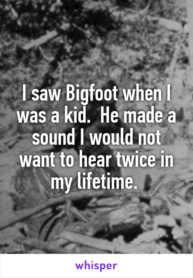 I saw Bigfoot when I was a kid.  He made a sound I would not want to hear twice in my lifetime. 