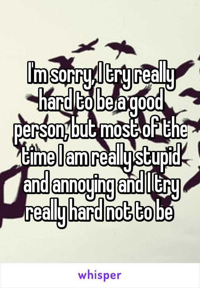 I'm sorry, I try really hard to be a good person, but most of the time I am really stupid and annoying and I try really hard not to be 