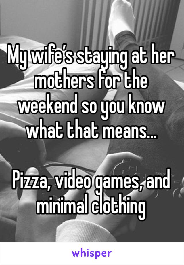 My wife’s staying at her mothers for the weekend so you know what that means...

Pizza, video games, and minimal clothing 