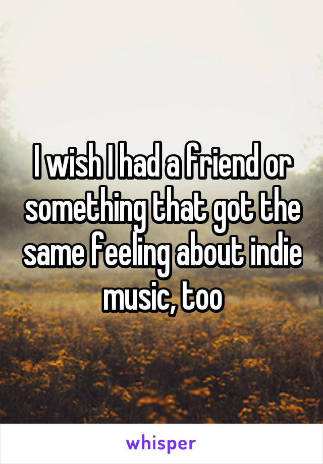 I wish I had a friend or something that got the same feeling about indie music, too