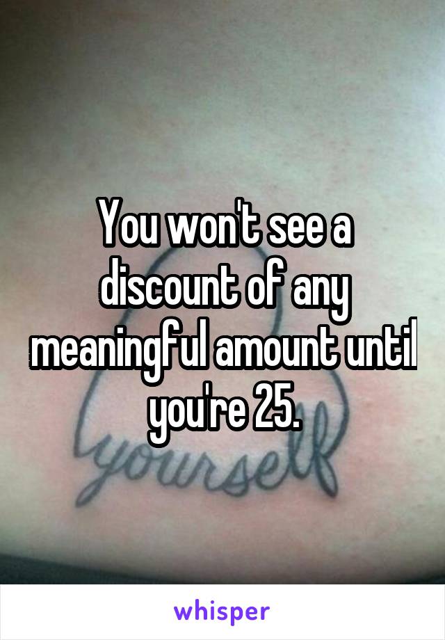 You won't see a discount of any meaningful amount until you're 25.