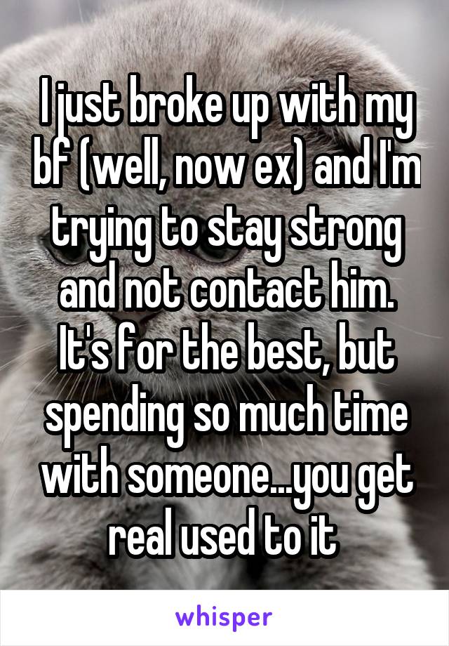 I just broke up with my bf (well, now ex) and I'm trying to stay strong and not contact him. It's for the best, but spending so much time with someone...you get real used to it 