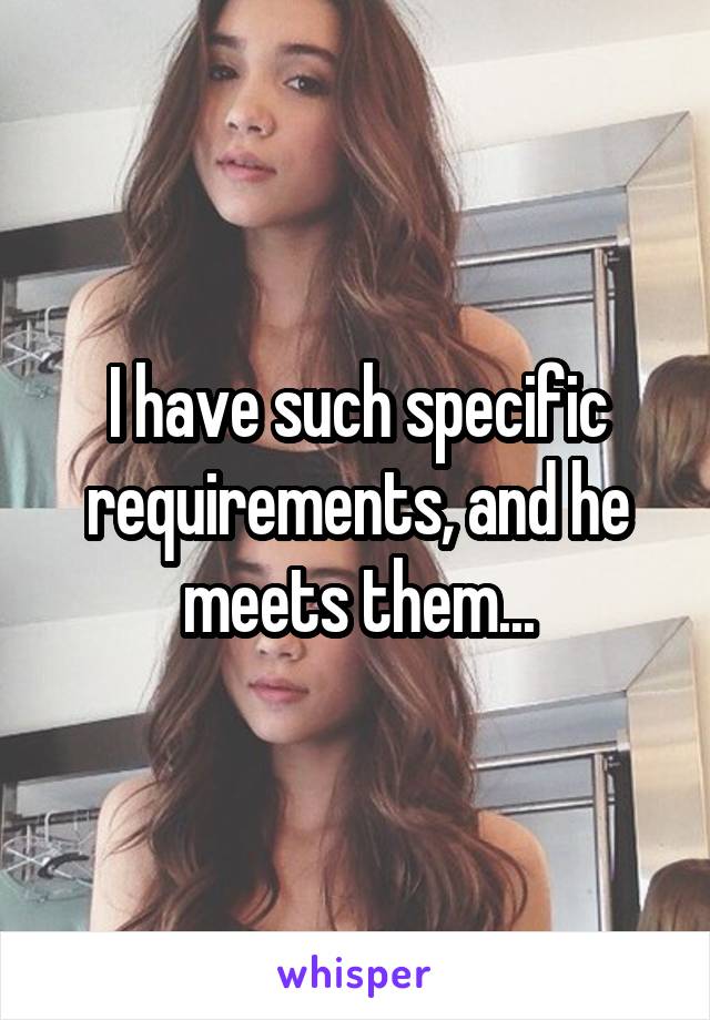 I have such specific requirements, and he meets them...