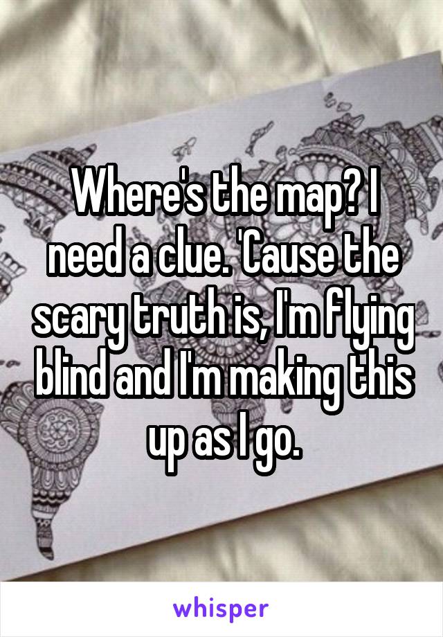 Where's the map? I need a clue. 'Cause the scary truth is, I'm flying blind and I'm making this up as I go.