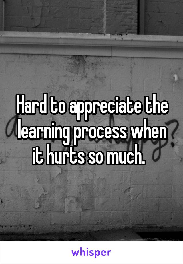 Hard to appreciate the learning process when it hurts so much.  