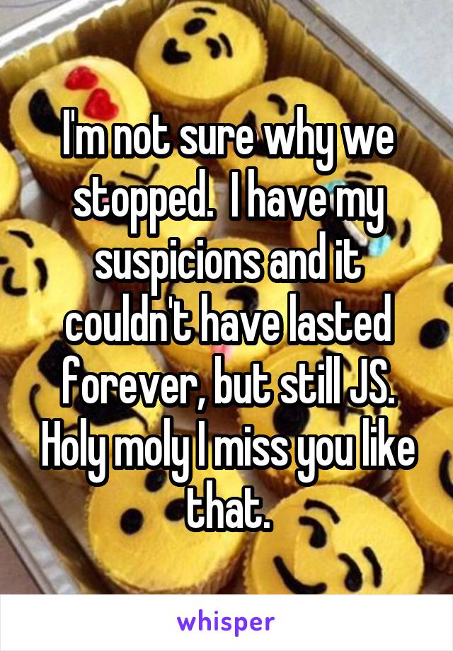 I'm not sure why we stopped.  I have my suspicions and it couldn't have lasted forever, but still JS. Holy moly I miss you like that.