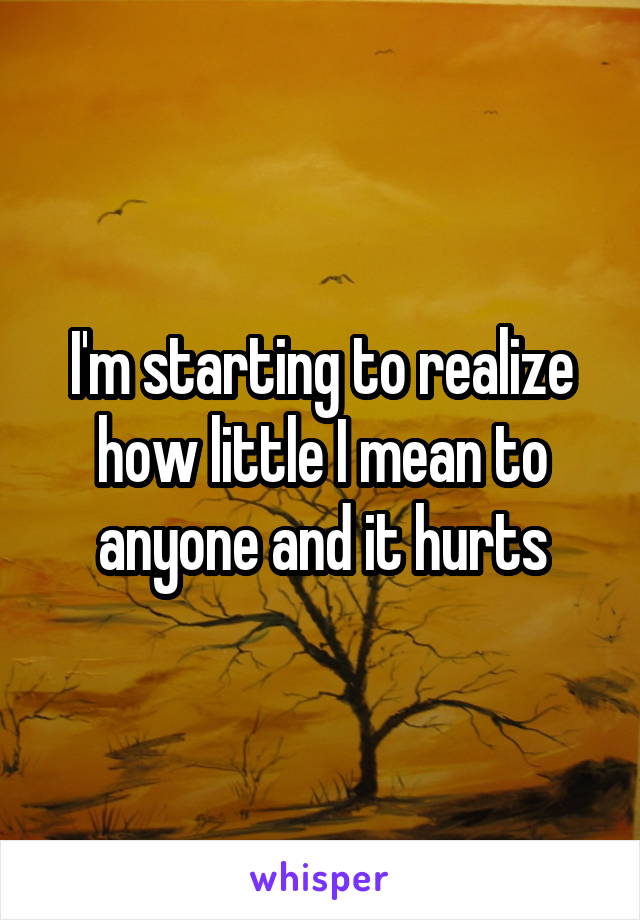 I'm starting to realize how little I mean to anyone and it hurts