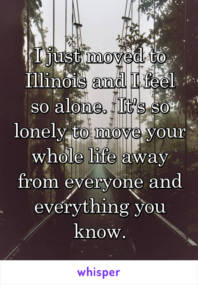 I just moved to Illinois and I feel so alone.  It's so lonely to move your whole life away from everyone and everything you know.