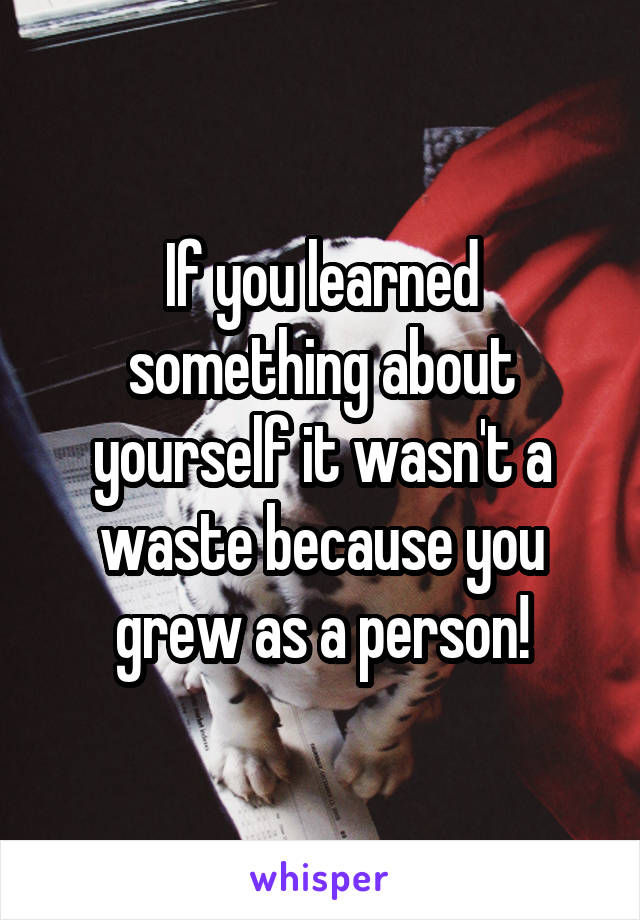 If you learned something about yourself it wasn't a waste because you grew as a person!
