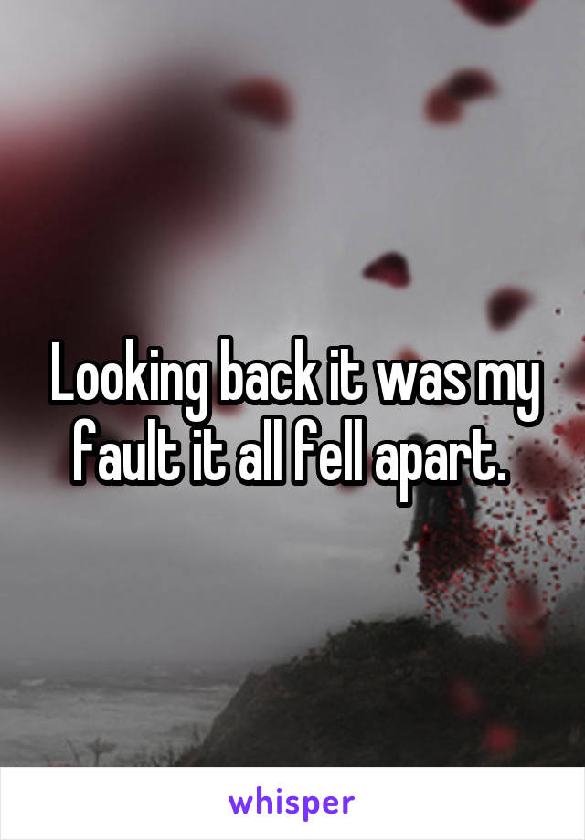 Looking back it was my fault it all fell apart. 