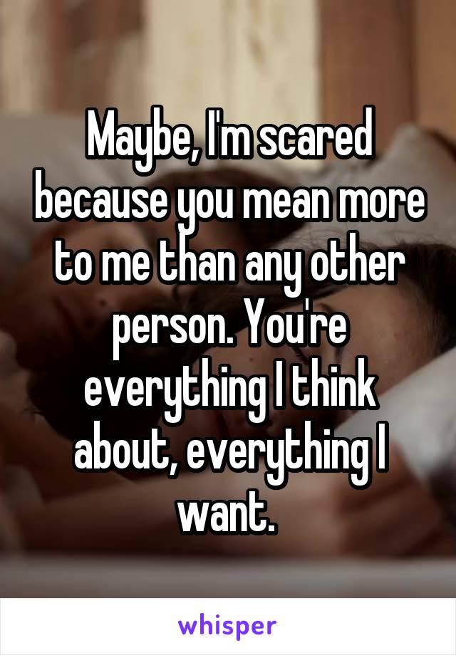 Maybe, I'm scared because you mean more to me than any other person. You're everything I think about, everything I want. 