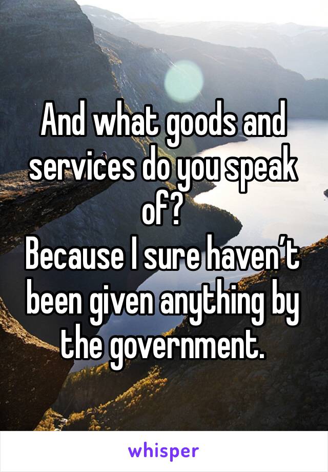 And what goods and services do you speak of?
Because I sure haven’t been given anything by the government.