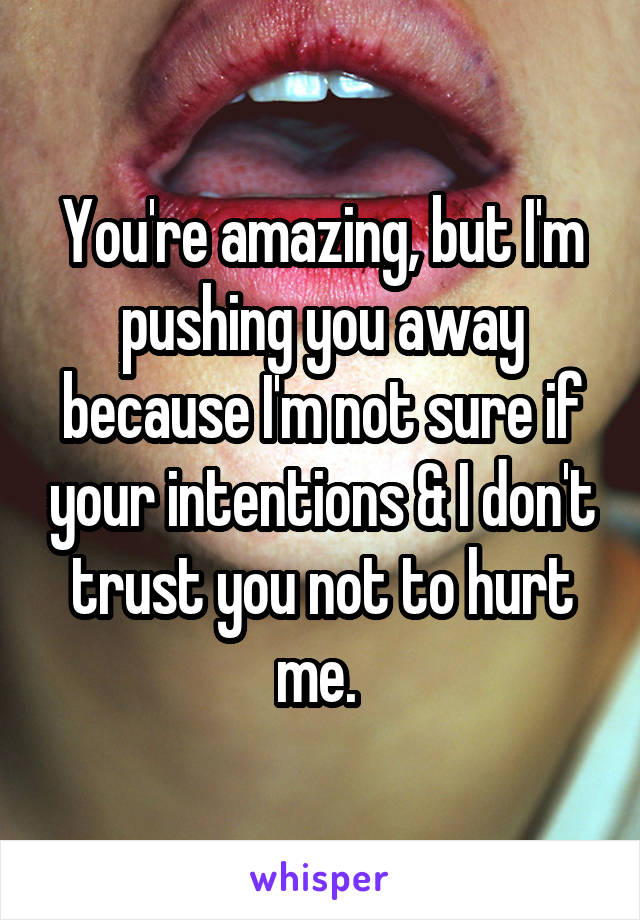 You're amazing, but I'm pushing you away because I'm not sure if your intentions & I don't trust you not to hurt me. 