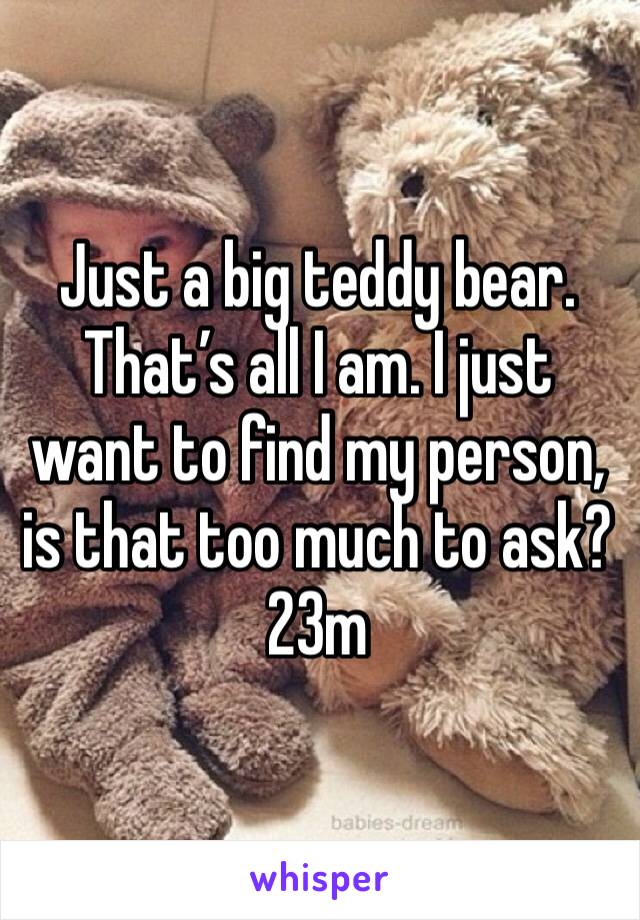 Just a big teddy bear. That’s all I am. I just want to find my person, is that too much to ask?
23m