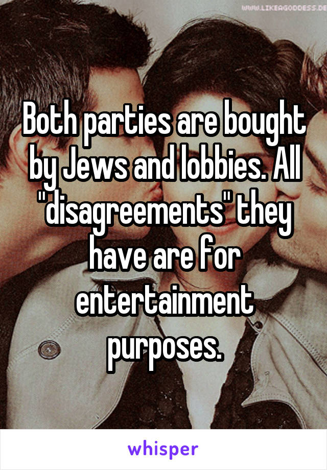 Both parties are bought by Jews and lobbies. All "disagreements" they have are for entertainment purposes.