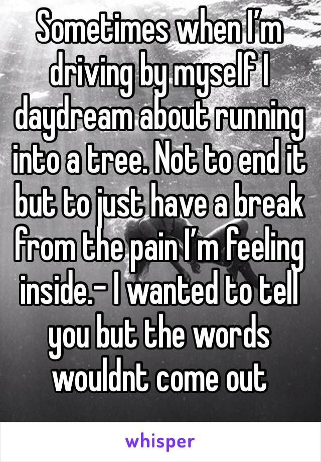 Sometimes when I’m driving by myself I daydream about running into a tree. Not to end it but to just have a break from the pain I’m feeling inside.- I wanted to tell you but the words wouldnt come out