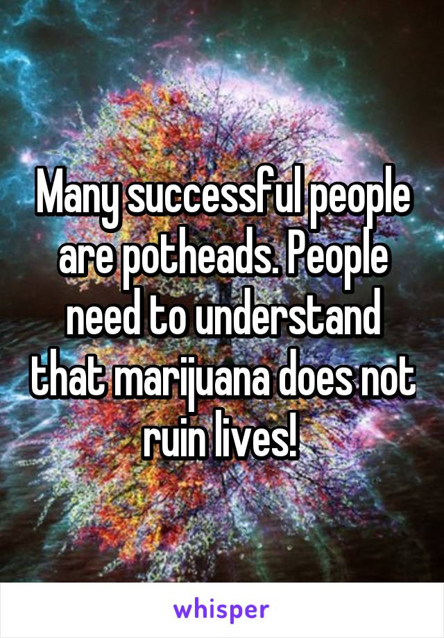 Many successful people are potheads. People need to understand that marijuana does not ruin lives! 