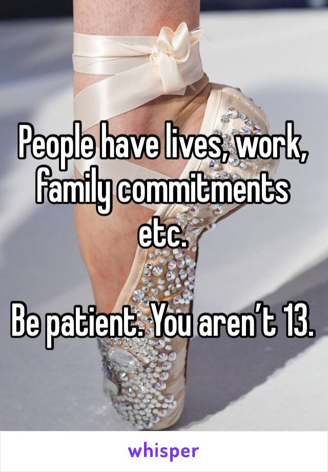 People have lives, work, family commitments etc. 

Be patient. You aren’t 13. 