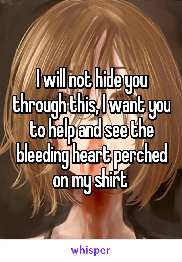 I will not hide you through this, I want you to help and see the bleeding heart perched on my shirt 
