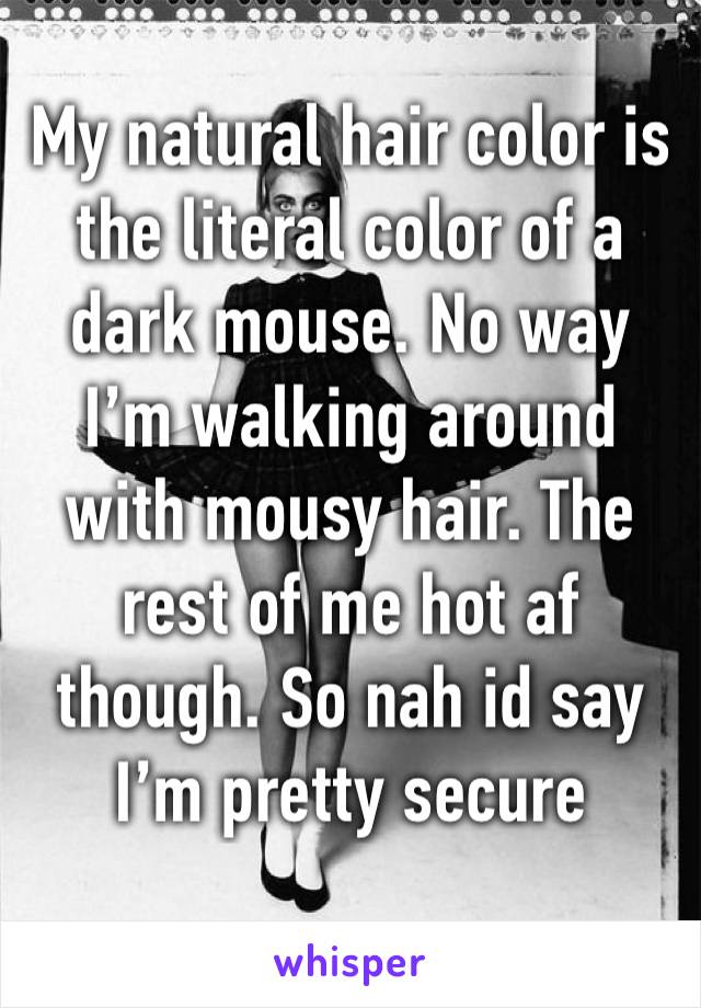 My natural hair color is the literal color of a dark mouse. No way I’m walking around with mousy hair. The rest of me hot af though. So nah id say I’m pretty secure 