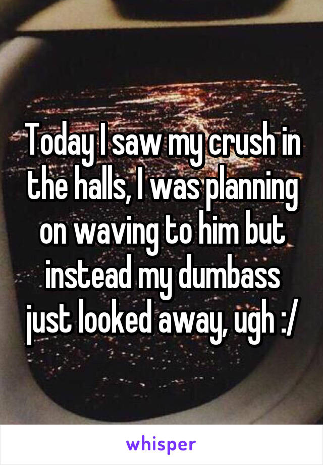 Today I saw my crush in the halls, I was planning on waving to him but instead my dumbass just looked away, ugh :/