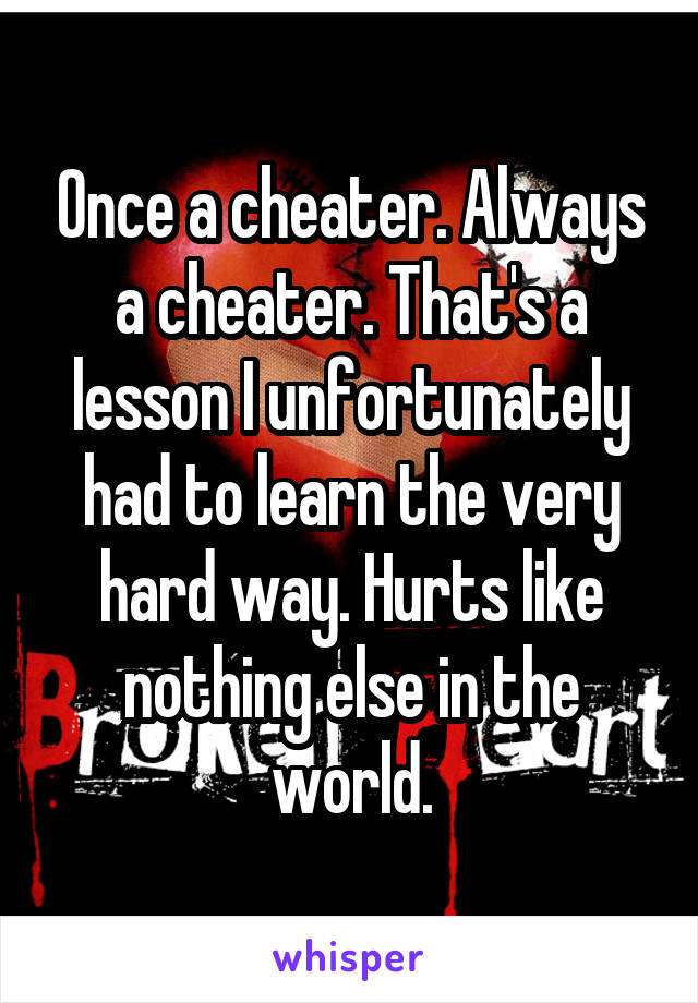 Once a cheater. Always a cheater. That's a lesson I unfortunately had to learn the very hard way. Hurts like nothing else in the world.