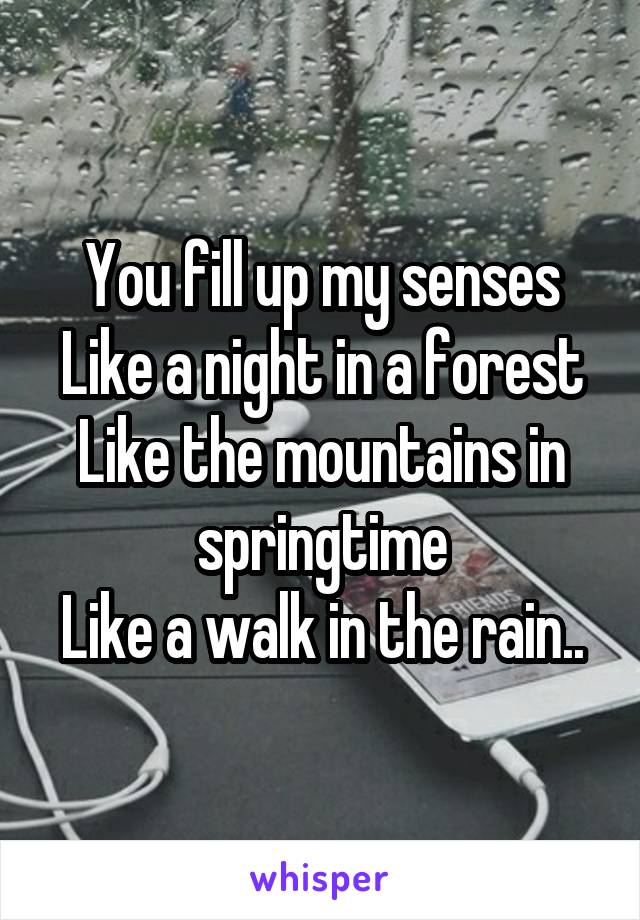 You fill up my senses
Like a night in a forest
Like the mountains in springtime
Like a walk in the rain..